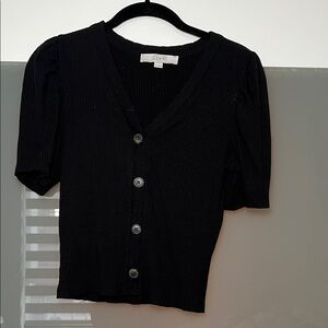 LOFT Black Ribbed Button-Down Shirt